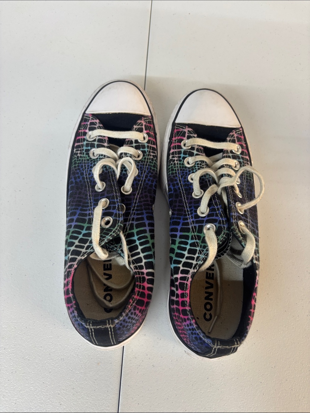 Converse Low Top Sneakers - Black with Rainbow Croc-Scale Print - Picture 5 of 10
